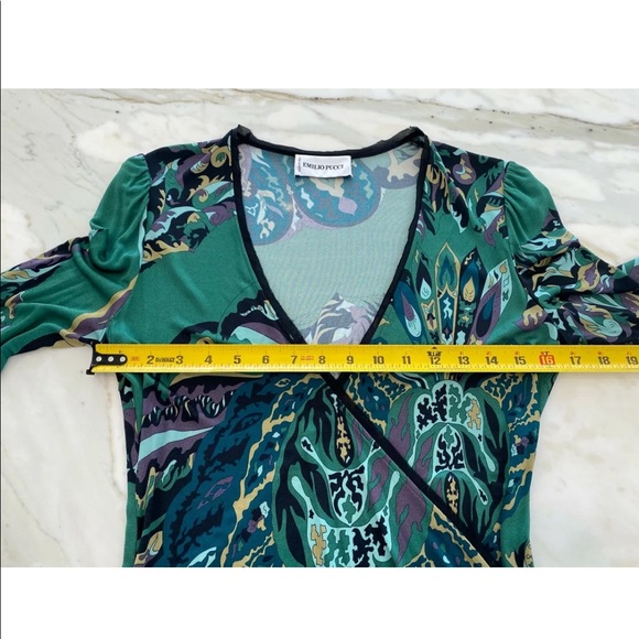 EMILIO PUCCI GREEN PRINTED FRINGE DRESS MODEL 17RG89 IT 46 / US 12 NWTS!